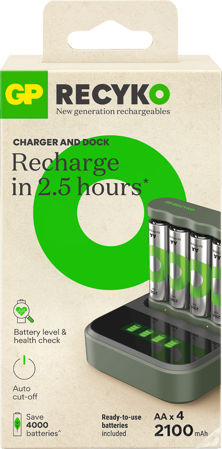 Laddstation D451 GP ReCyko Everyday med batteriladdare B441 inkl 4st AA batterier 2100mAh NiMH