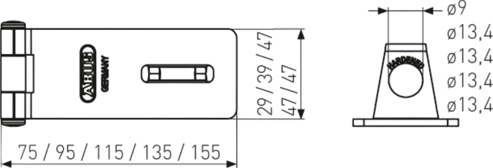 Hänglåsbeslag ABUS 200/95 -Ritning