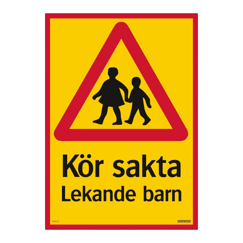 Trafikskylt "Kör sakta - Lekande barn" A3