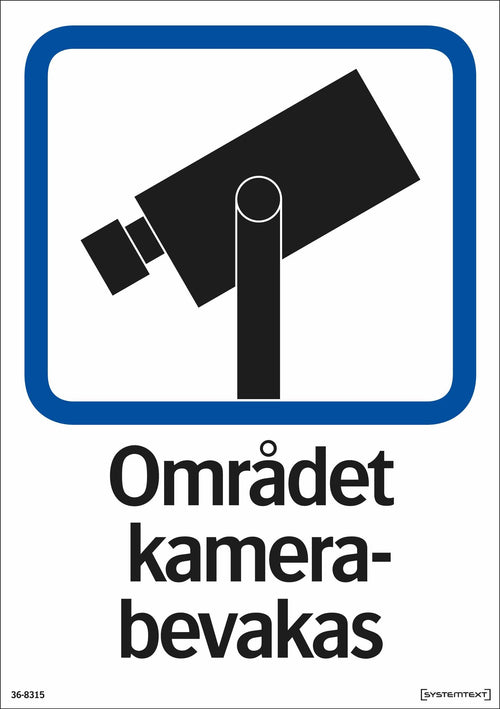 Trivsel- och ordningsskylt "Området kamerabevakas" självhäftande