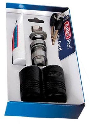 Båtlås för utombordare ABUS Reef 808 - Förpackning,Båtlås för utombordare ABUS Reef 808 - Beräkning av bultens längd,Båtlås för utombordare ABUS Reef 808 - Monterat,Båtlås för utombordare ABUS Reef 808