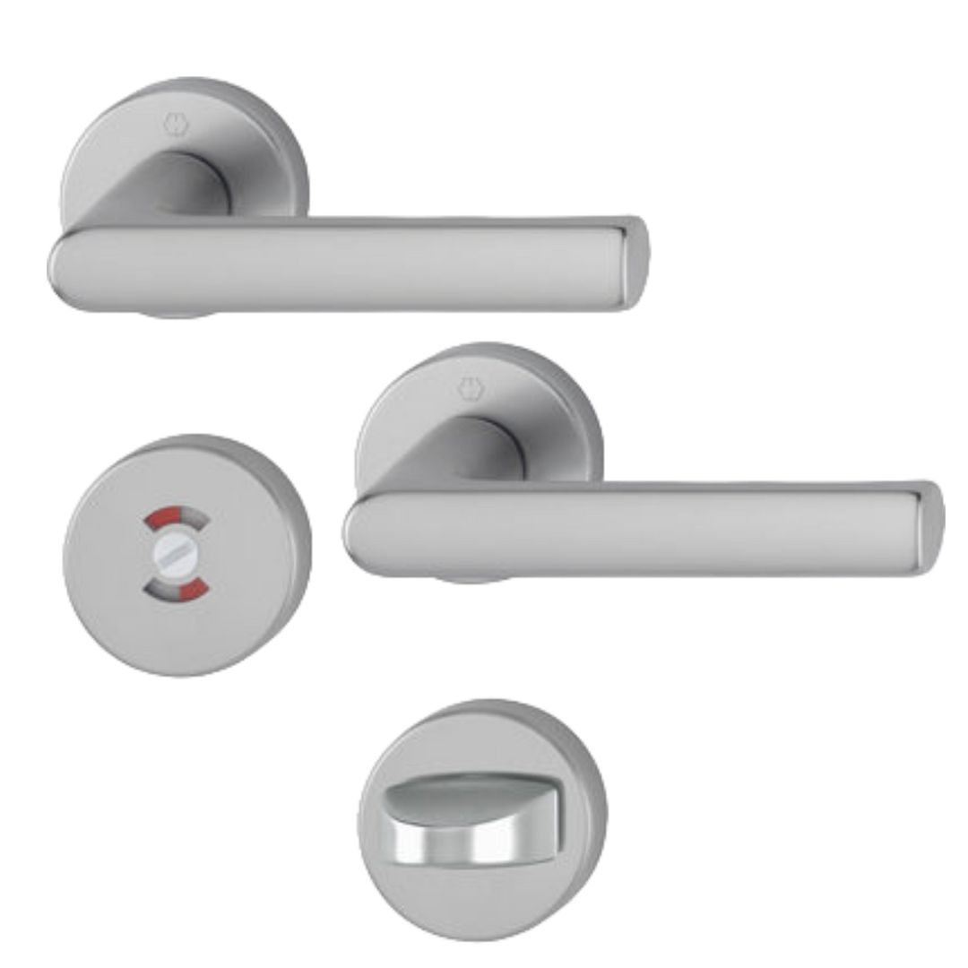 Dörrtrycke Hoppe Hamburg med toalettbehör - Aluminium F9 (Rostfri nyans)