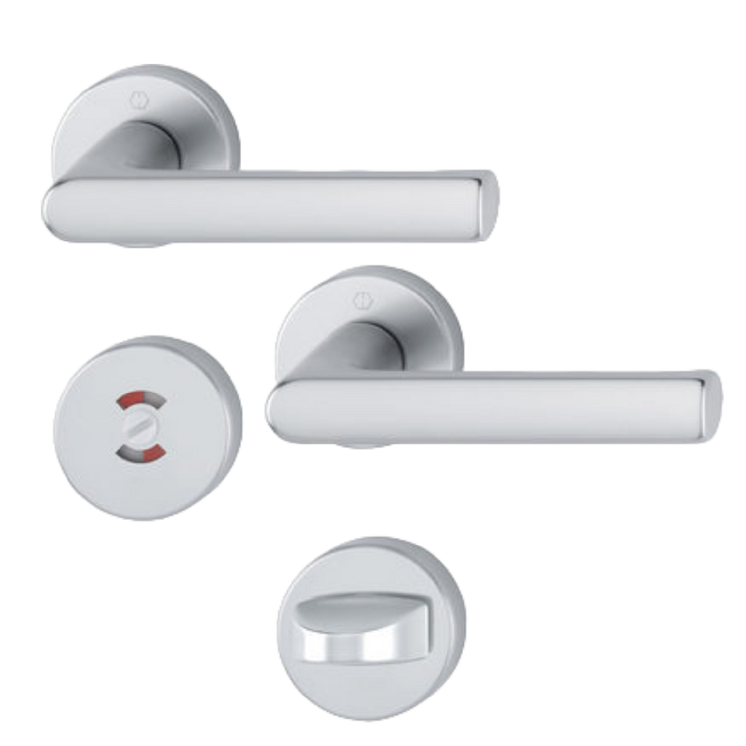 Dörrtrycke Hoppe Hamburg med toalettbehör - Aluminium F1