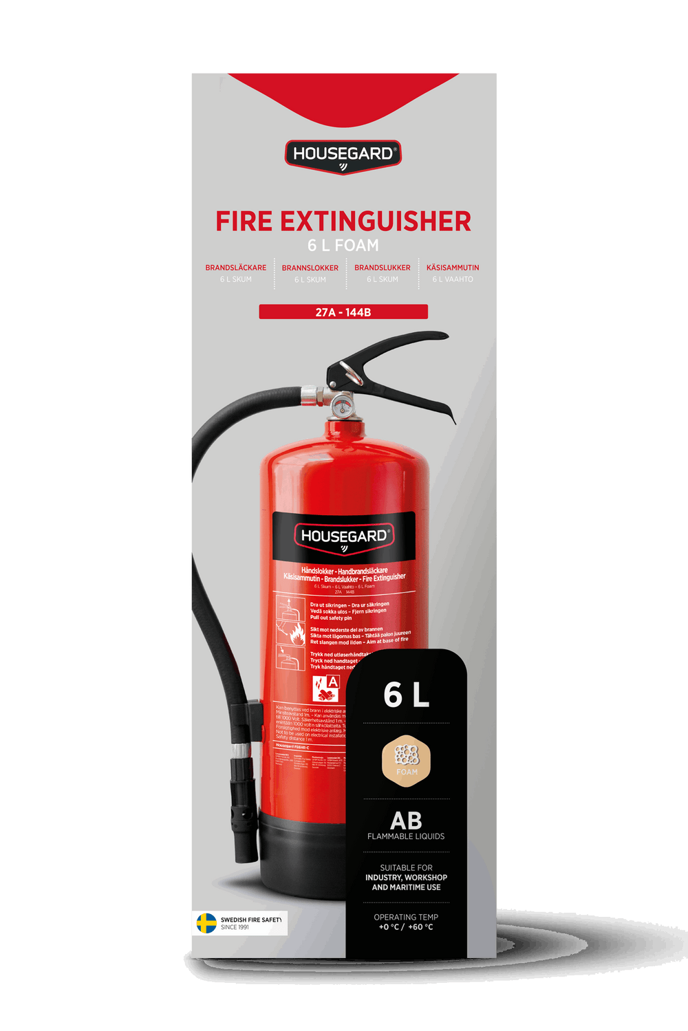 Skumsläckare 6 liter 27A 144B Housegard PFAS-fri