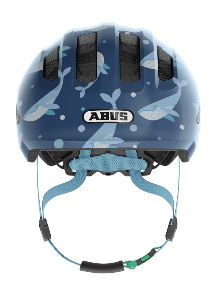Cykelhjälm ABUS SMILEY 3.0 Blue Whale - med grönt spänne