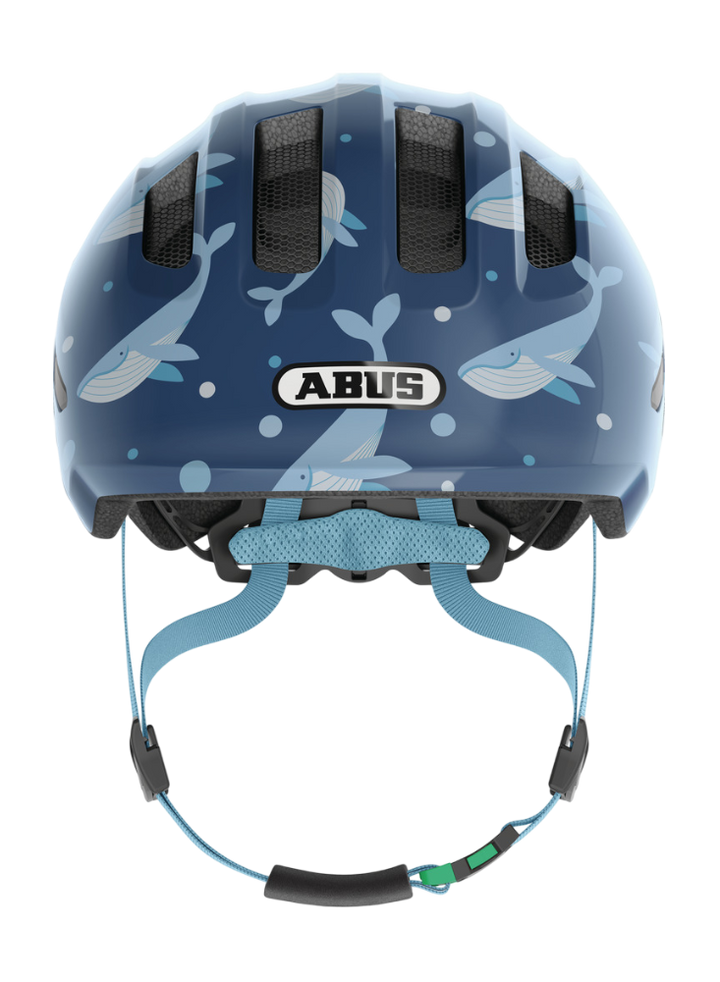 Cykelhjälm ABUS SMILEY 3.0 Blue Whale - med grönt spänne