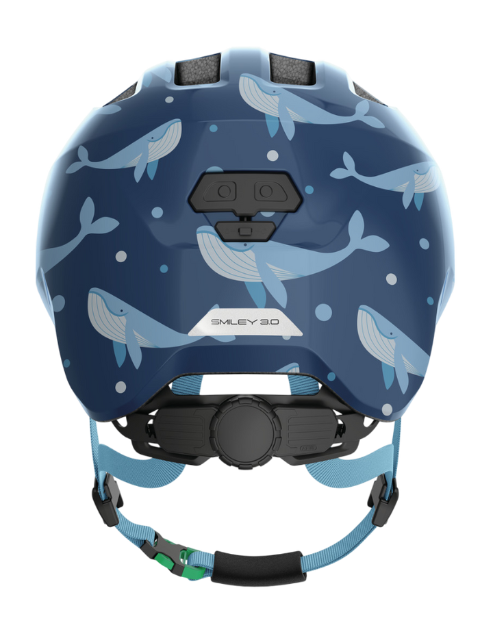 Cykelhjälm ABUS SMILEY 3.0 Blue Whale - med grönt spänne