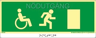 Taktil nöd- och utrymningsskylt "Nödutgång handikapp dörr höger"
