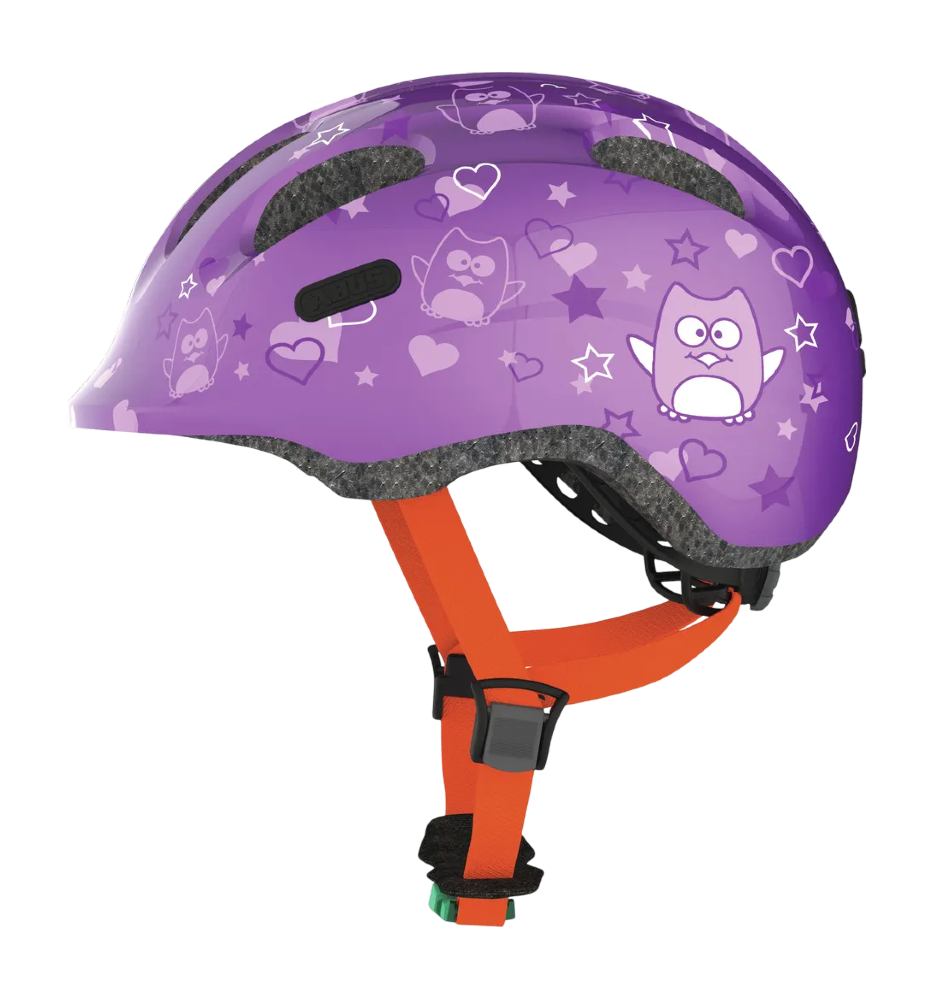 Cykelhjälm för barn ABUS SMILEY 2.0 Purple Star - med grönt spänne