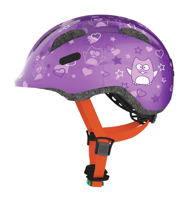 Cykelhjälm för barn ABUS SMILEY 2.0 Purple Star - med grönt spänne