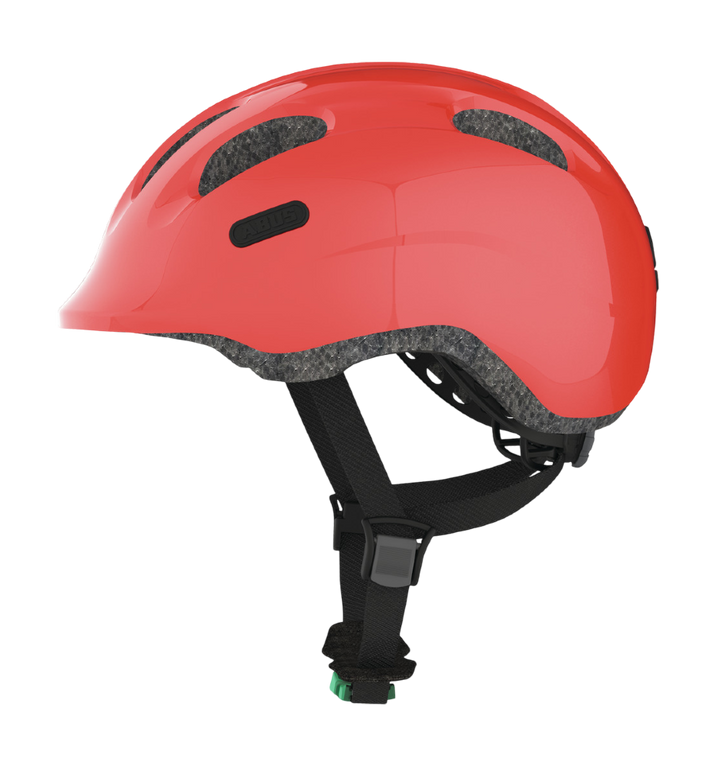 Cykelhjälm ABUS SMILEY 2.0 Sparkling Red - med grönt spänne – St George