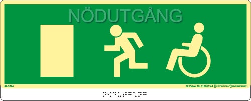 Taktil nöd- och utrymningsskylt "Nödutgång handikapp dörr vänster"