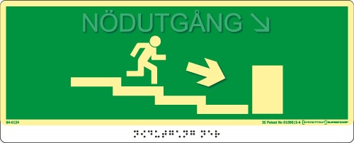 Taktil nöd- och utrymningsskylt "Nödutgång trapp ner höger"