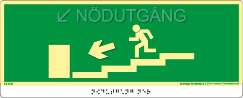 Taktil nöd- och utrymningsskylt "Nödutgång trapp ner vänster" – St George