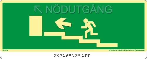 Taktil nöd- och utrymningsskylt "Nödutgång trapp upp vänster"