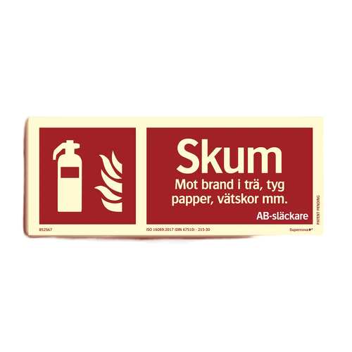 Färgefterlysande Brandskylt "Skum" - Supernova+®