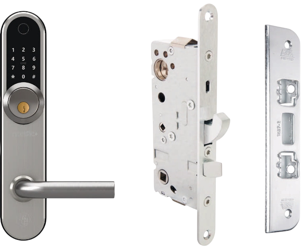 Smart digitalt dörrlås BG 4000 Nordic+ Silver komplett med låshus och slutbleck