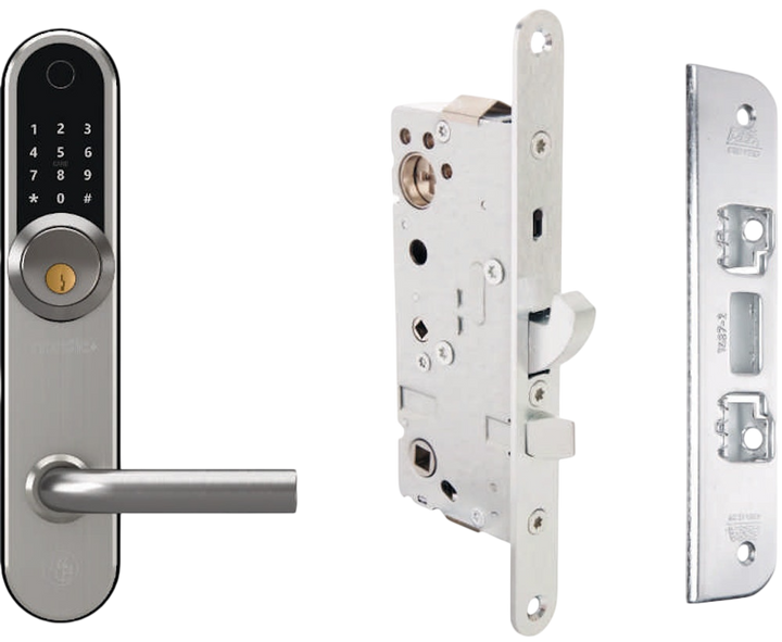 Smart digitalt dörrlås BG 4000 Nordic+ Silver komplett med låshus och slutbleck