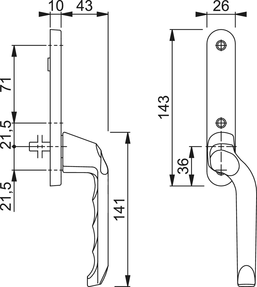 Handtag med långskylt till spanjolettdörrar HOPPE London 013VK/350KL utan urtag