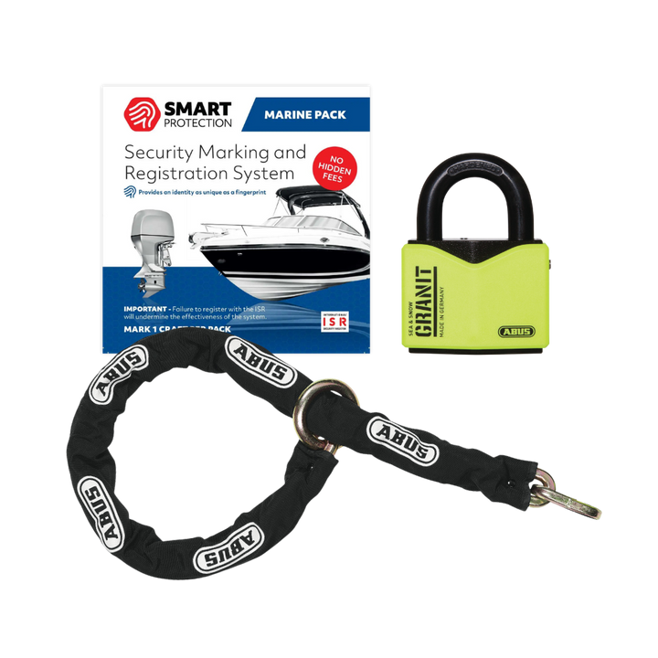 Paketinnehåll för stöldskydd av båtmotorer upp till 50 hk – Klass 3