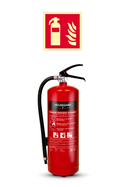 Pulversläckare 6 kg 55A 233B C Housegard Röd inklusive brandskylt