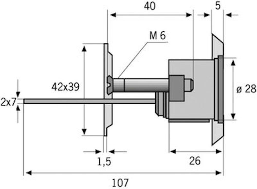 Skåpcylinder ABUS Bird CR84 - Teknisk ritning med mått