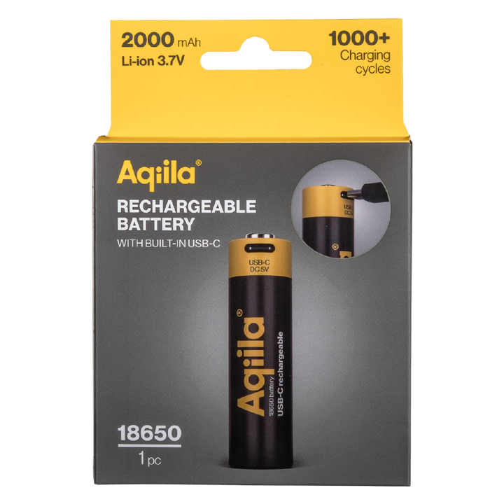  Aquiila Uppladdningsbart USB-C Lithium batteri 18650- 1 pack