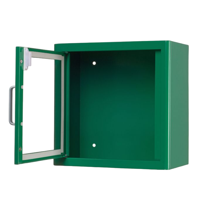 Väggskåp till hjärtstartare med larm Grönt Öppen