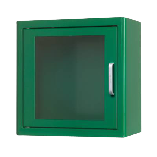 Väggskåp till hjärtstartare med larm Grönt