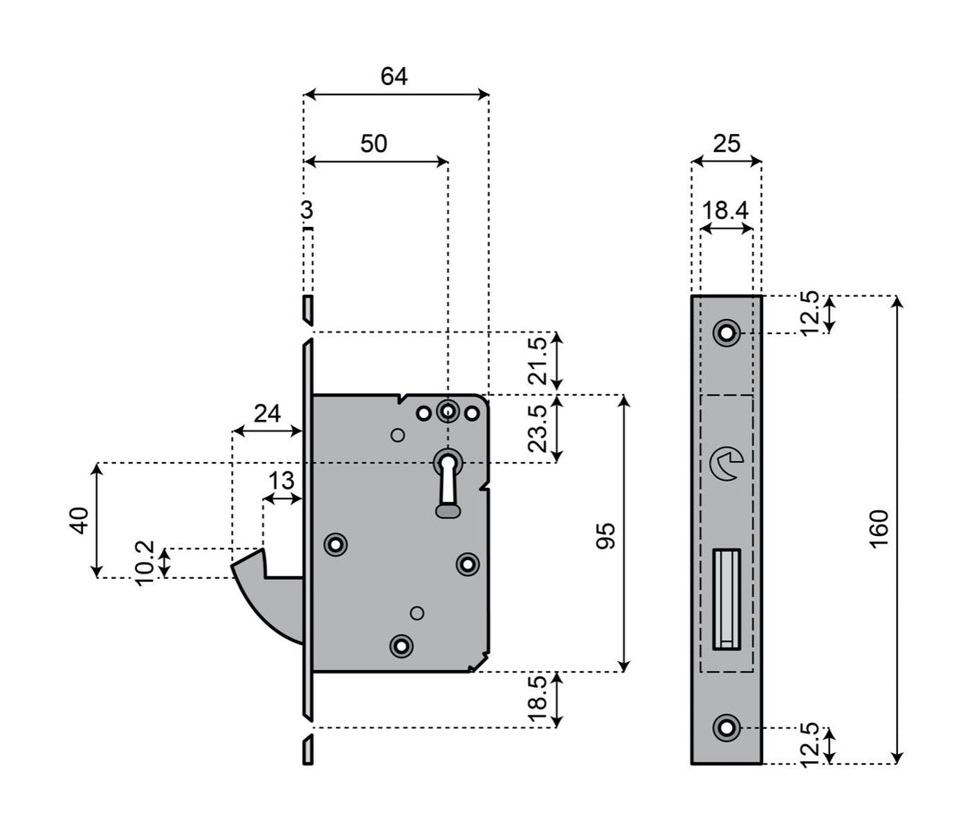 Komplett godkänt tillhållarlåspaket ASSA 309 Connect - Teknisk ritning med mått