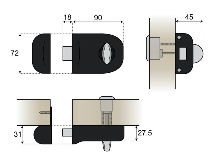 Utanpåliggande dörrlås ASSA 577 med rak regel