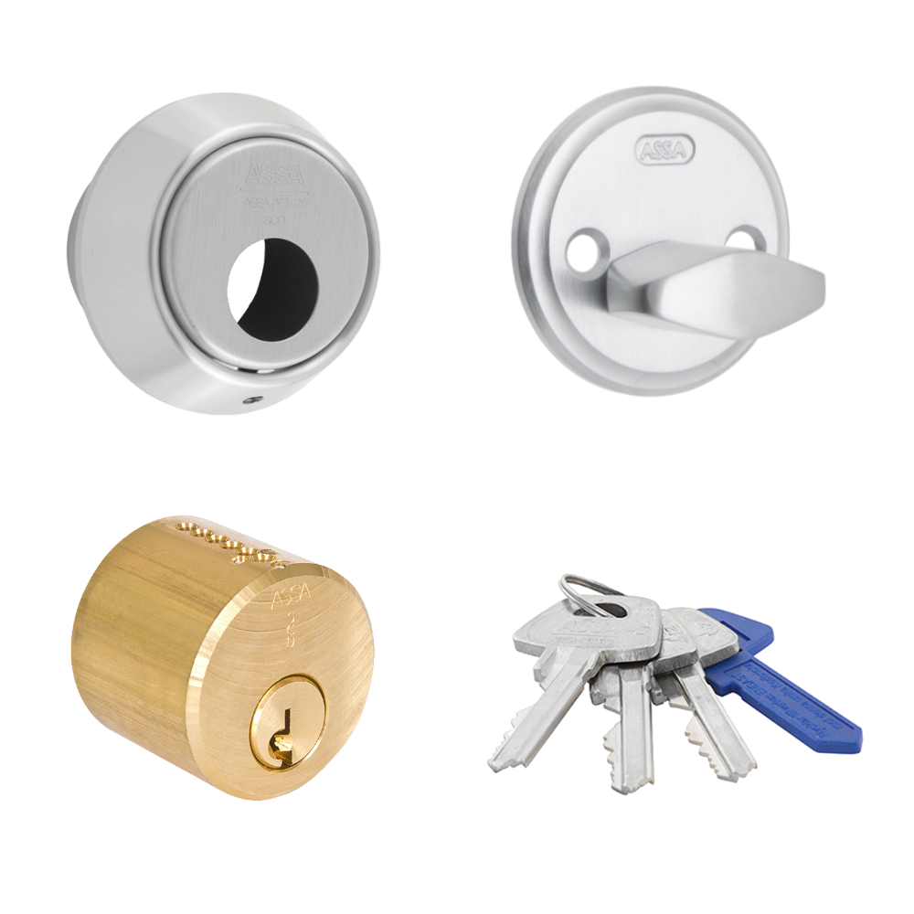 Cylinderpaket med rund låscylinder och låsvred
