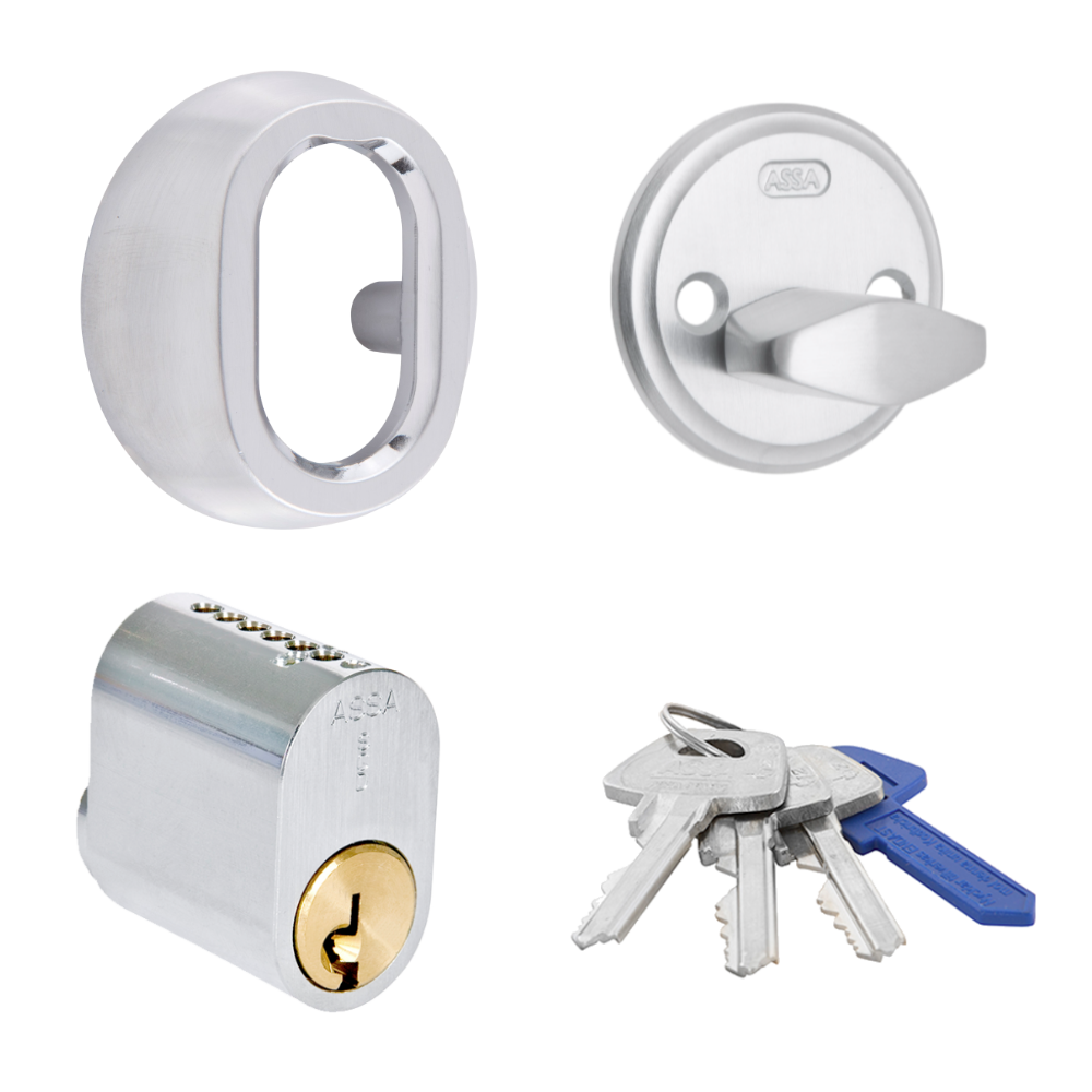 Cylinderpaket med oval låscylinder och låsvred