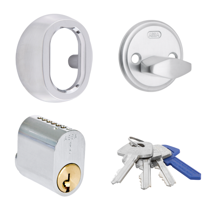 Cylinderpaket med oval låscylinder och låsvred