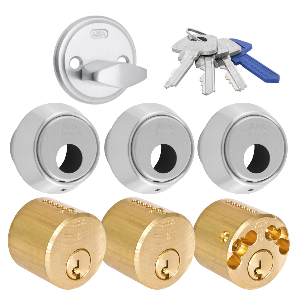 Cylinderpaket med rund låscylinder och låsvred

