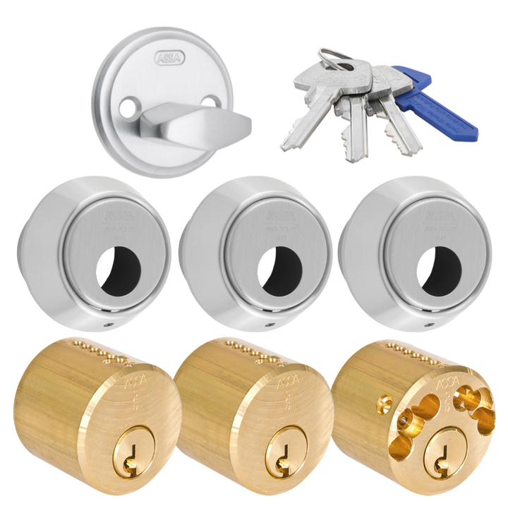 Cylinderpaket med rund låscylinder och låsvred
