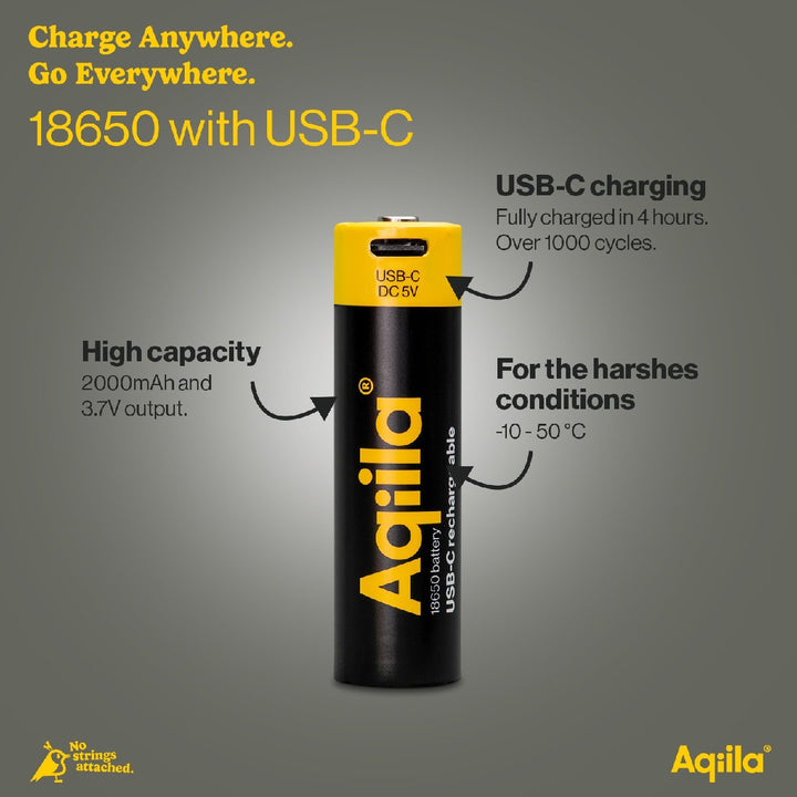 Aquiila Uppladdningsbart USB-C Lithium batteri 18650- 1 pack