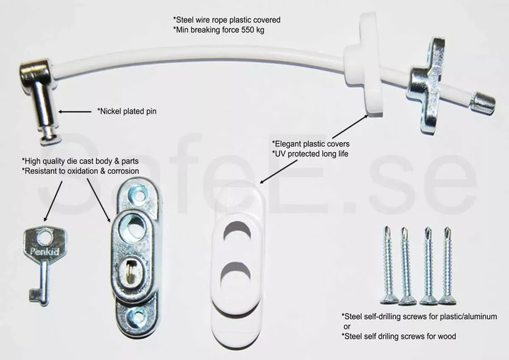 Innehåll- säkerhetsvajer med nyckel Penkid