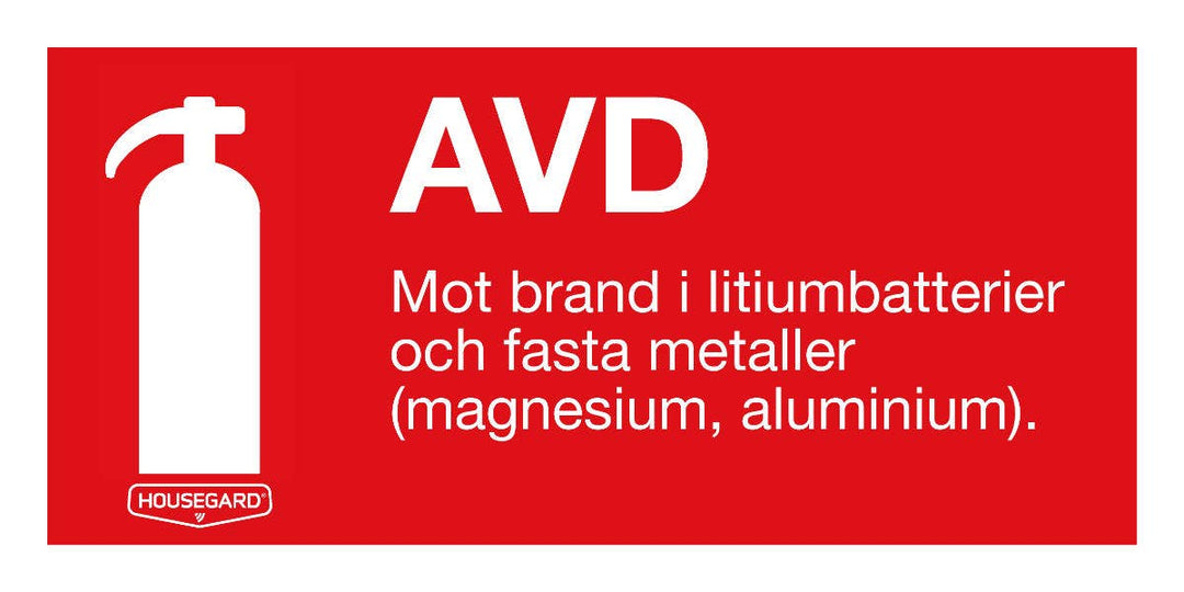 Brandskylt "AVD - Mot bränder i litiumbatterier"