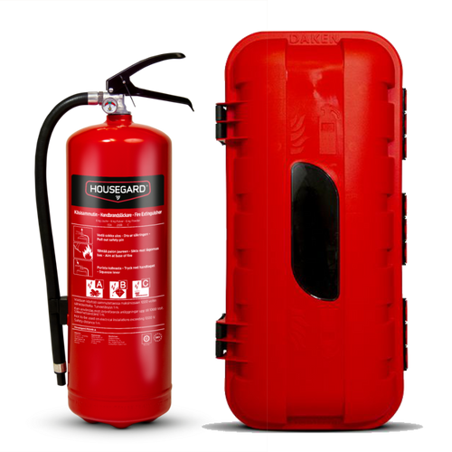 Paket med 6 kg brandsläckare inklusive brandsläckarskåp