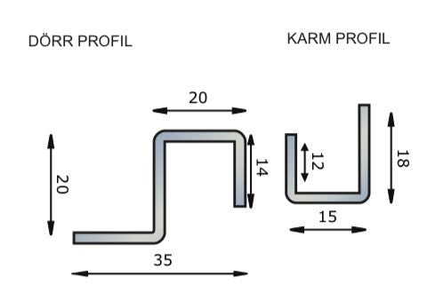 Brytskydd C-Profilen typ US 2115 mm (utåtgående, smal karm) - Teknisk ritning med mått