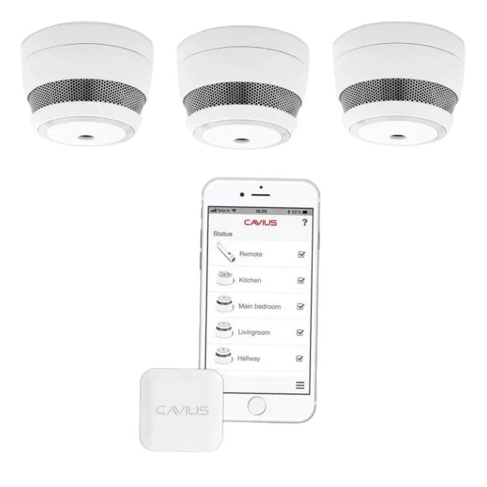 MAIN: Startpaket Cavius Smart Alarm med hub och 3 st brandvarnare