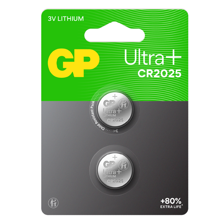 Knappcell GP Ultra Plus Lithium CR2025 - 2-pack