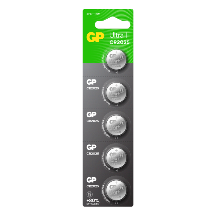 Knappcell GP Ultra Plus Lithium CR2025 - 5-pack