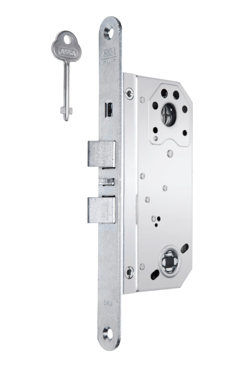 Låshus med cylinderfall, förreglingsfall och tryckesfall ASSA 562