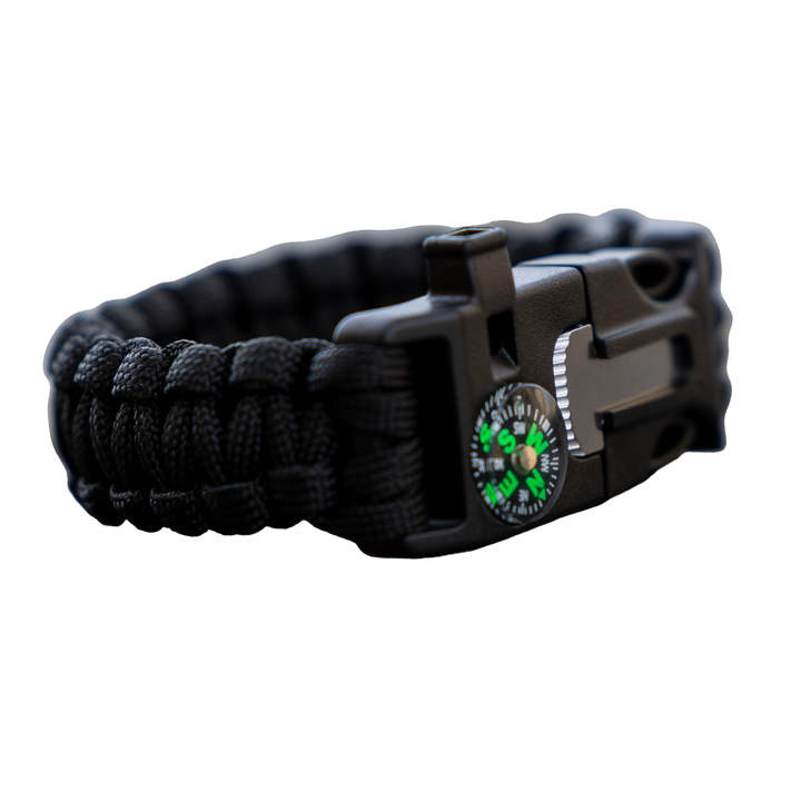 Överlevnadsarmband med kompass, eldstål samt visselpipa Bodyguard Svart
