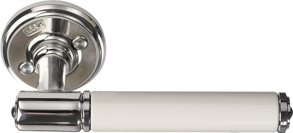 Dörrtrycke ASSA Epok 1930 - Nickel med vit handtag