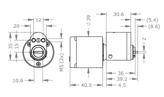 EVVA Airkey - Oval låscylinder till utsidan - Teknisk ritning med mått
