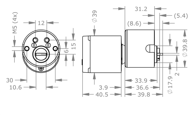 EVVA Airkey - Rund låscylinder till utsidan - Teknisk ritning med mått