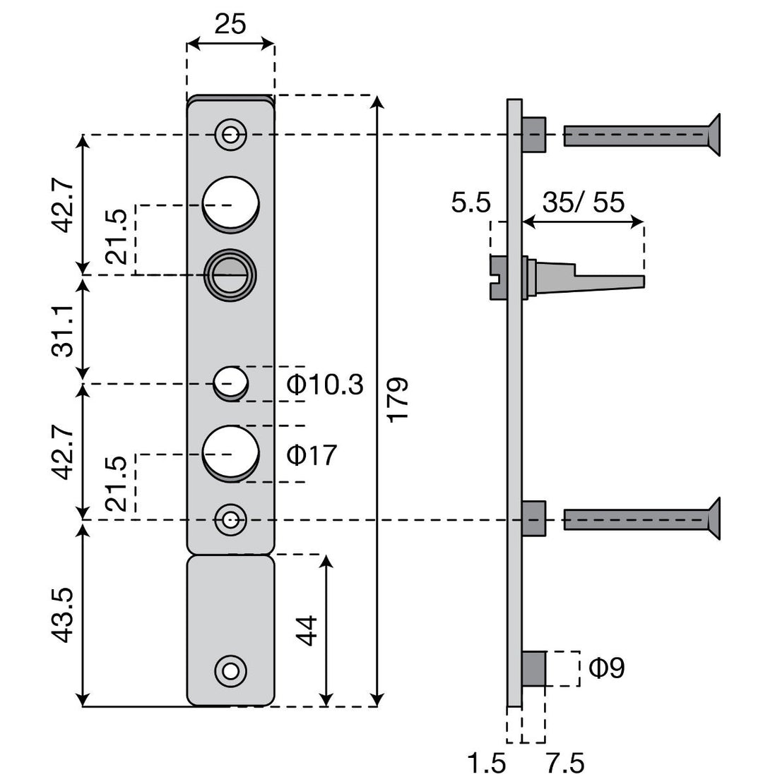 Fästbricka ASSA 5365 - 55 mm till ASSA 8350-S - Teknisk ritning med mått